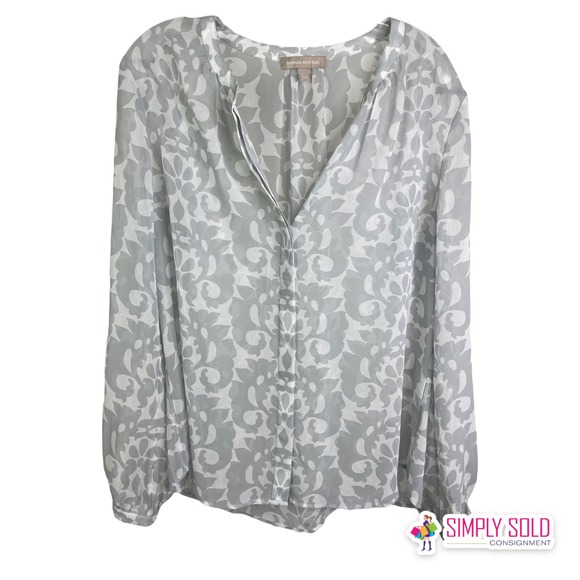 Banana Republic Tops - Banana Republic Women's Long Sleeve Chiffon Blouse Gray White Floral Button-Up L